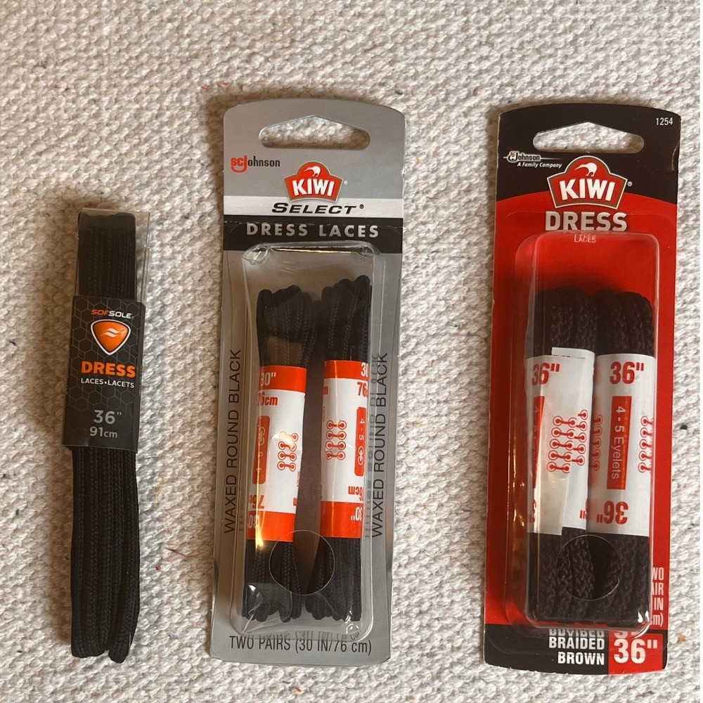 3 Pack Dress Shoe Laces Black Brown 30 36 Inch Kiwi Sof Sole New